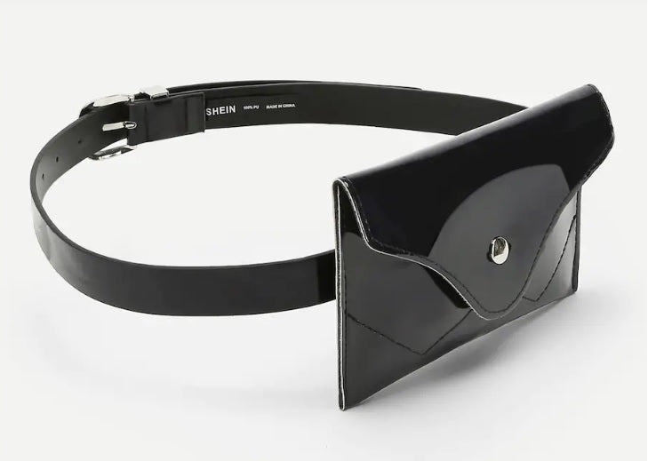 The Night is Calling Iridescent Black Patent Belted Pouch