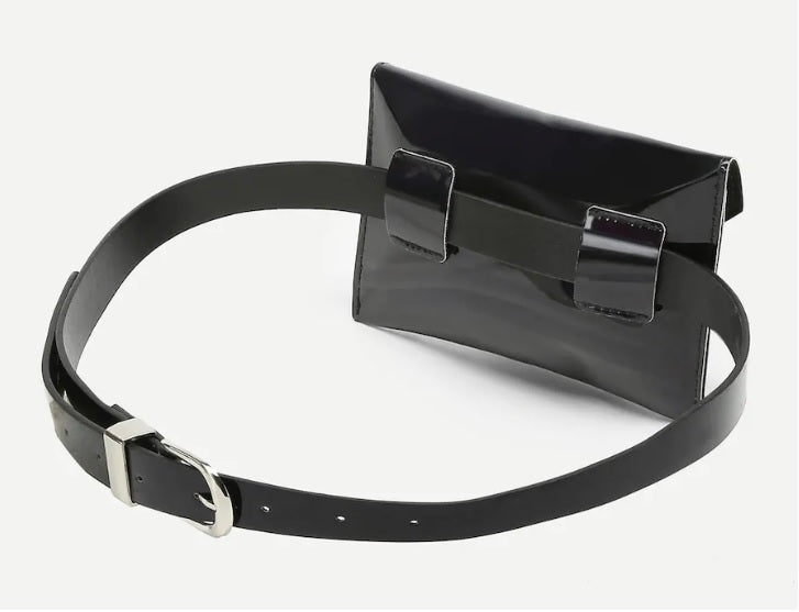 The Night is Calling Iridescent Black Patent Belted Pouch