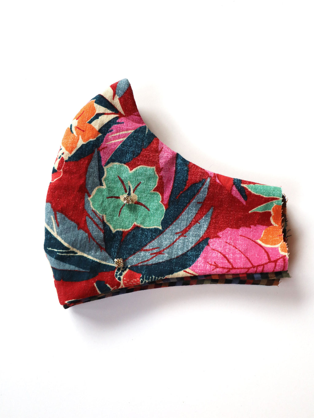 Red Tropical Print Mask w/Handsewn Gems - 2