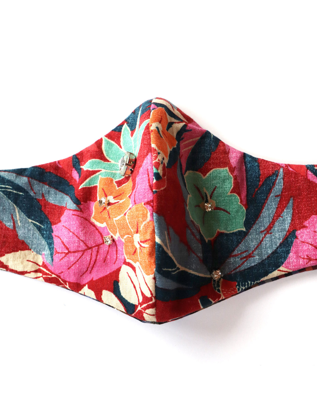 Red Tropical Print Mask w/Handsewn Gems - 2