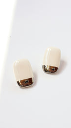 Vintage White & Silver Ceramic Glazed Earrings