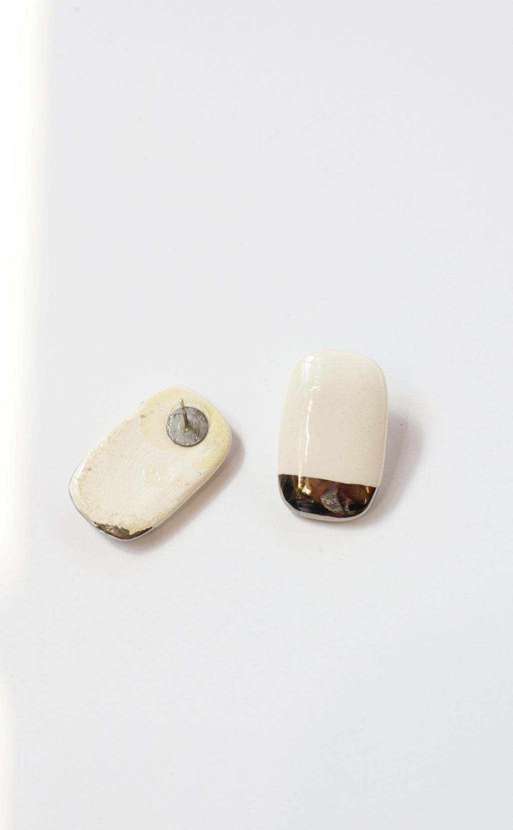 Vintage White & Silver Ceramic Glazed Earrings