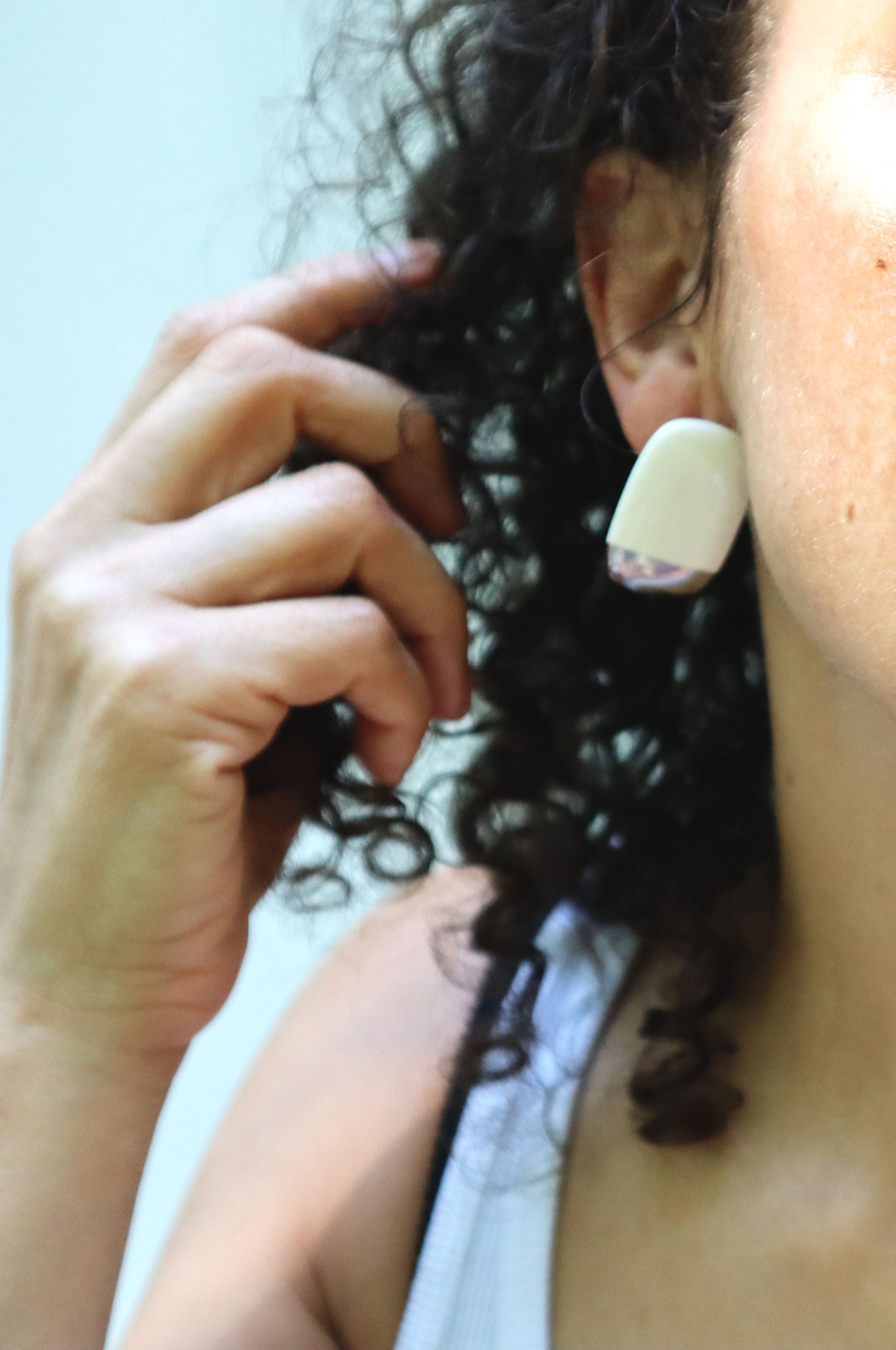 Vintage White & Silver Ceramic Glazed Earrings