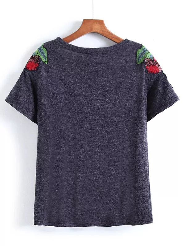 The Wild Night Embroidered Floral Patch Tshirt
