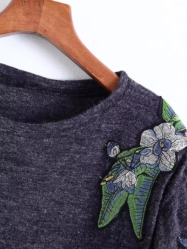 The Wild Night Embroidered Floral Patch Tshirt