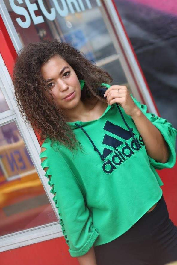Altered Cropped Adidas Hoodie with Cutout Sleeves (Only 1)