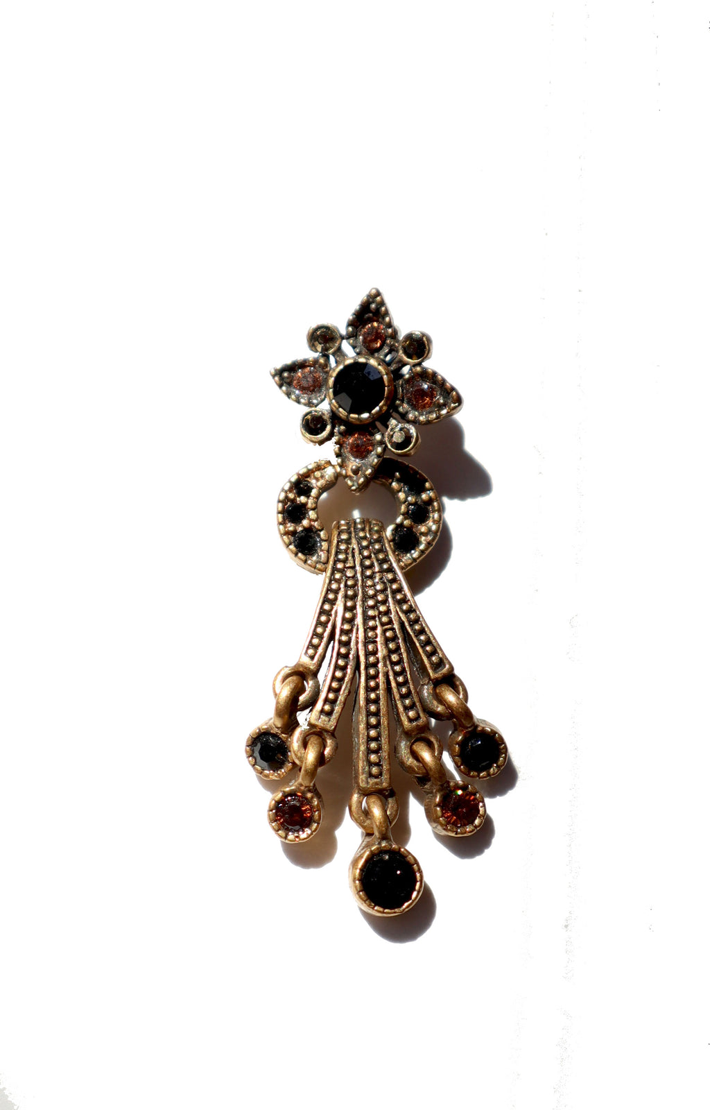 Shooting Star Antiqued Gold with Black & Amber Gemstone Earrings