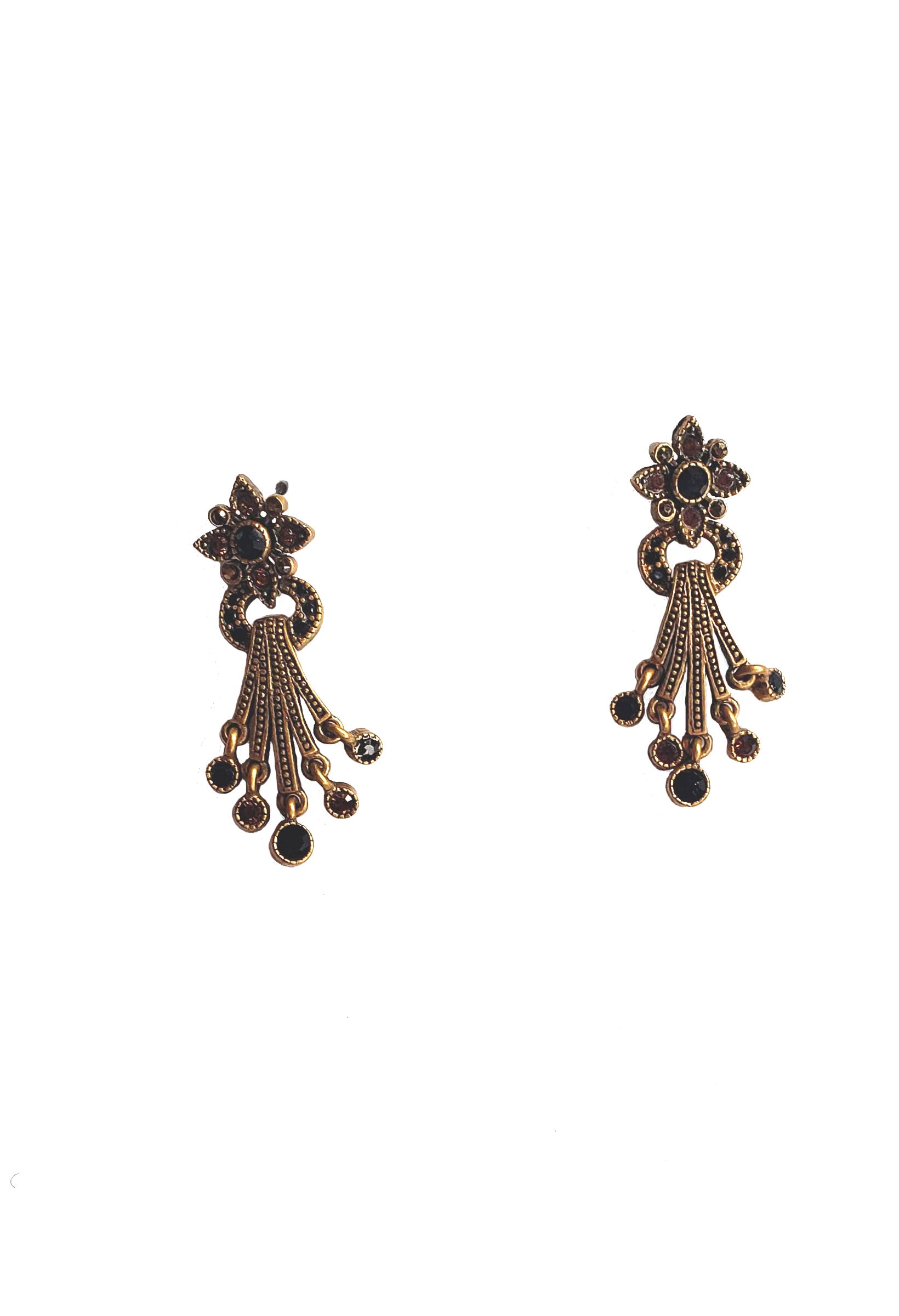 Shooting Star Antiqued Gold with Black & Amber Gemstone Earrings